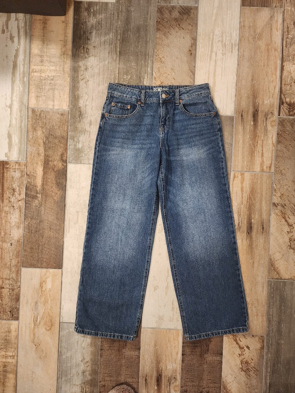 Rewash Women's Relaxed Wide-Leg Lowrise Jeans - Medium Blue Size 7/28